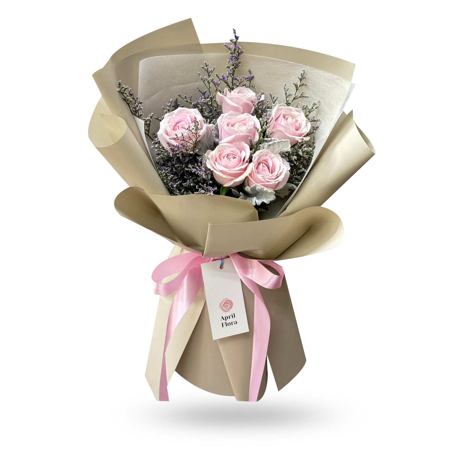 "Gentle Blush" bouquet of 5 pink roses