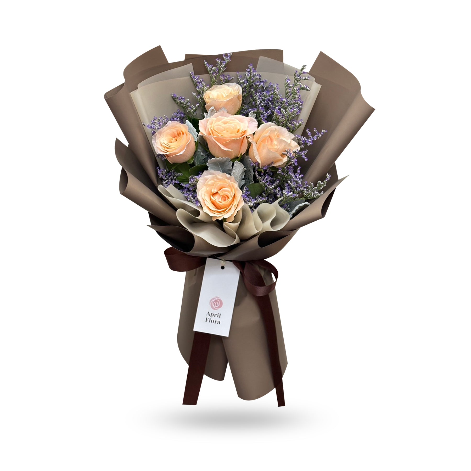 "Sunset Charm" Bouquet of 5 Orange Roses