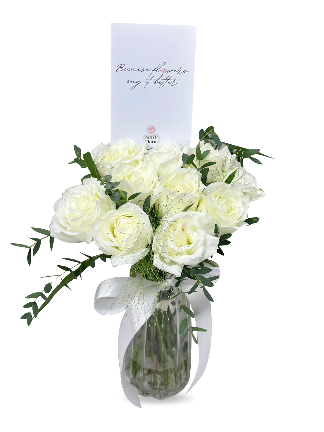 "Rose Essence" Vase of 10 White Roses