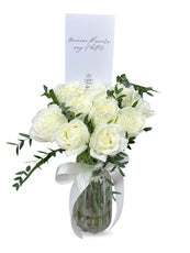 "Rose Essence" Vase of 10 White Roses