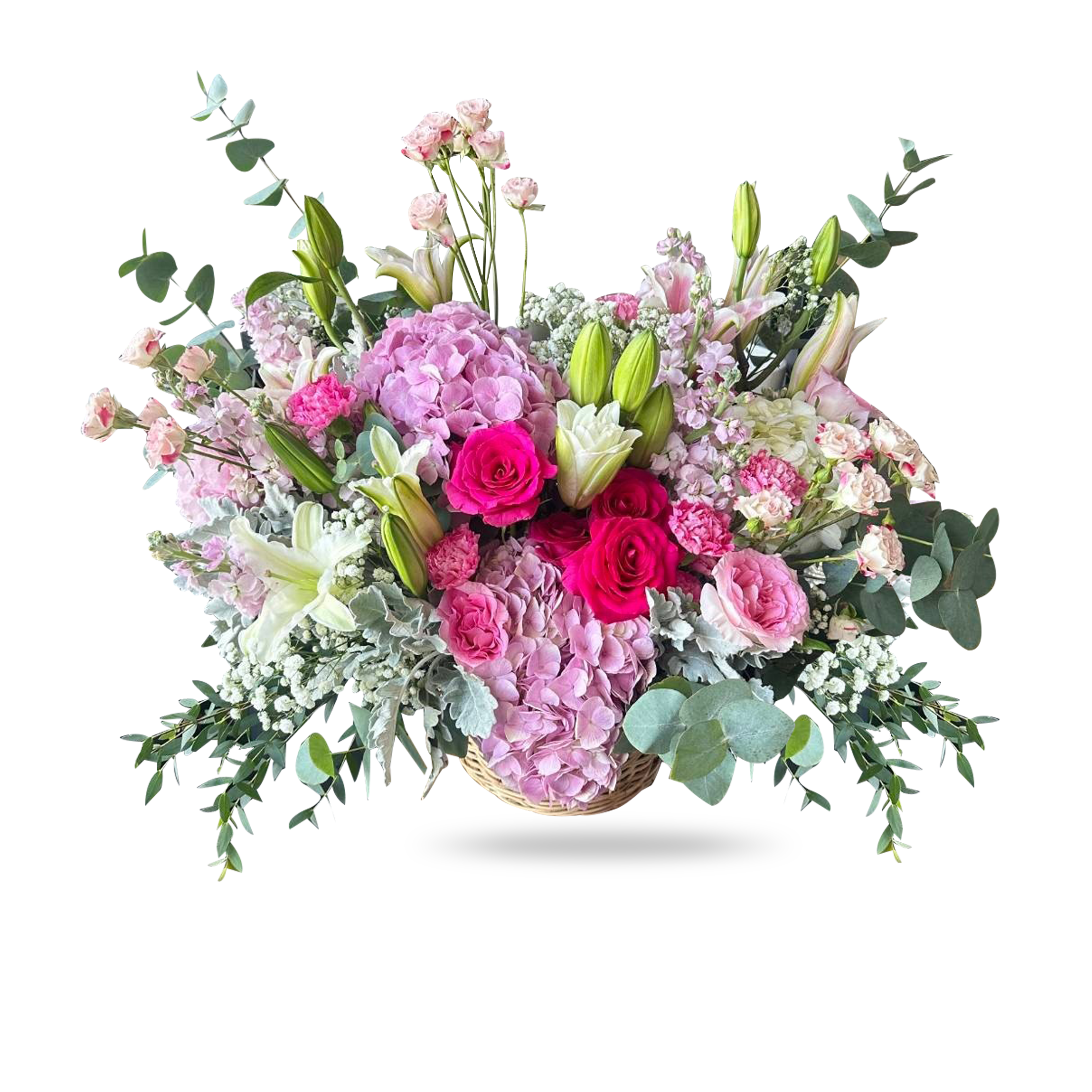 Blushing Garden – Mixed Flower Basket (Phuket)