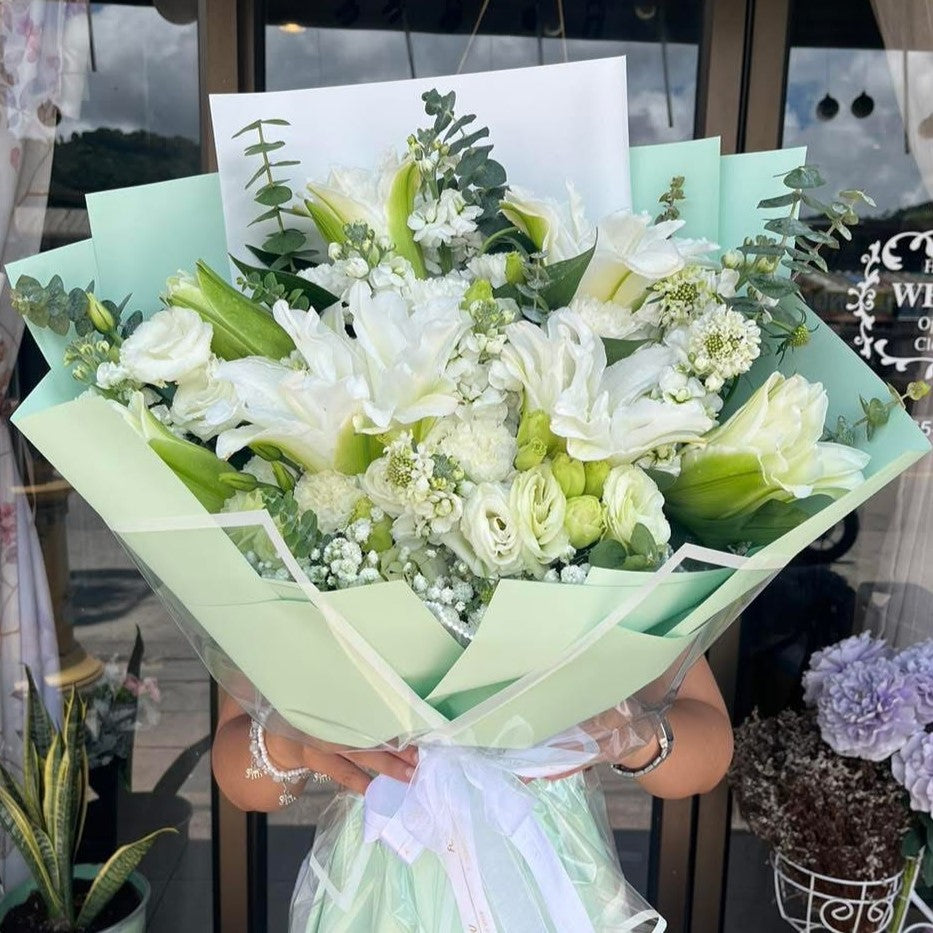 "Lily Harmony" Bouquet of White Lilies and Mixed White flower