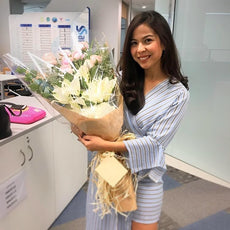 Gorgeous Bouquet Of Roses, Lilies And Decorative Leaves