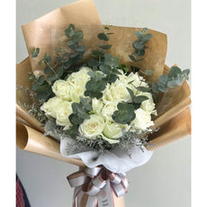 "Pure Love" 20 white roses vintage style bouquet